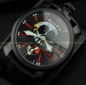重宝 gagamilano ガガミラノ腕時計 日本製クオーツ 2針 機械式 手巻き 夜光効果 ブラック レザー メンズ 腕時計 男性用 ウォッチ スカル.