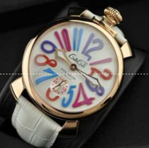 ガガミラノ腕時計MANUALE 48mm ゴールドステンレス gagamirano ミネラルガラス手巻き牛革ホワイトウォッチ