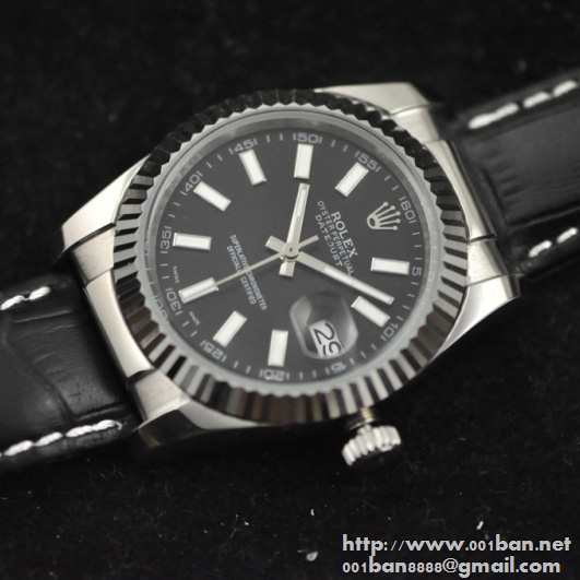 2017大人気美品ROLEXロレックスメンズ腕時計偽物黒文字盤日付表示機械式腕時計ブラック レザー ウォッチ