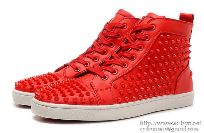 Christian louboutinクリスチャンルブタン偽物louis high-top spike-embellished trainersスニーカー スパイクス ハイカット シューズ 靴レッド 