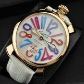 ガガミラノ腕時計MANUALE 48MM ゴールドステンレス Gagamirano ミネラルガラス手巻き牛革ホワイトウォッチ