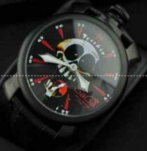 特別新品 GaGaMILANO ガガミラノ腕時計 日本製クオーツ 2針 機械式（手巻き）/夜光効果 ブラック レザー.
