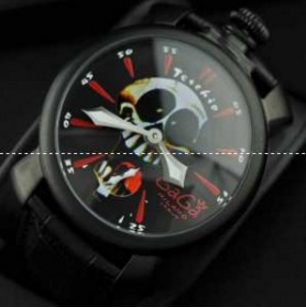 重宝　GaGaMILANO ガガミラノ腕時計 日本製クオーツ 2針 機械式　手巻き　夜光効果 ブラック レザー　メンズ　腕時計　男性用　ウォッチ　スカル.