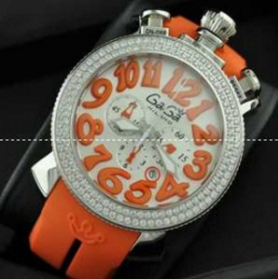 若々しい 　GaGaMILANO　ガガミラノ　クロノ ダイヤベゼル メンズ　腕時計　手巻き　男性用　ウォッチ　ラバーベルト　オレンジ.