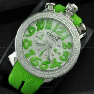 ｓ級品質でオシャレ 　GaGaMILANO　ガガミラノ　コピー　クロノ ダイヤベゼル メンズ　腕時計　手巻き　ラバーベルト　グリーン.