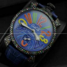 話題となる人気品 GaGaMILANO ガガミラノ腕時計 パープル ダイヤベゼル 2針 機械式（手巻き）/夜光効果.