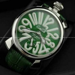 凄まじき存在感である　GaGaMILANO　ガガミラノ　腕時計　コピー　ガガ ミラノ 5011.4S マヌアーレ プラカット オロ SS（GP） 緑文字盤/白インデックス 手巻 レザー.