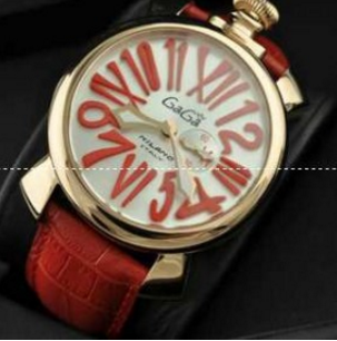 長く愛用できる　ガガミラノ腕時計 GaGaMILANO 日本製クオーツ マヌアーレ クロノ 48 SS(PVD) ステンレス 男性用腕時計 クォーツ　レザーベルト　オレンジ.