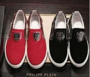 幅広い人気なフィリッププレイン、Philipp Pleinの赤、黒のメンズスニーカー靴.