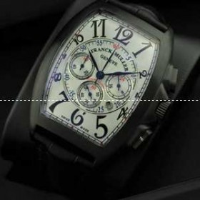 上品な輝きを放つ形 日本製クオーツ 6針クロノグラフ 日付表示 FRANCK MULLER フランクミュラー メンズ腕時計 レザー