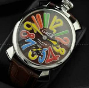 ガガミラノGAGAMIRANOミネラルガラス手巻き牛革腕時計 MANUALE 48MM ステンレスウォッチブラウン