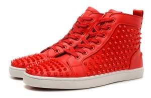 Christian Louboutinクリスチャンルブタン偽物Louis high-top spike-embellished trainersスニーカー　スパイクス　ハイカット　シューズ　靴レッド 　