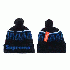 寒い季節にピッタリの一枚SUPREMEシュプリームコピーニット帽子人気　偽物　ポンポン付き　キャップ　ブラックＸブルー