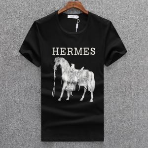 18春夏NEWトップス エルメス 偽物 Ｔシャツ 新作 HERMES  LOGO  Tシャツ 半袖　メンズ 吸水速乾  クルーネック