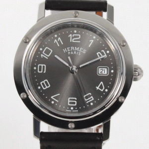 優雅さ最上級エルメス クリッパー時計メンズ新作 CL6.410.230/BVN レザー ブラック/グレー