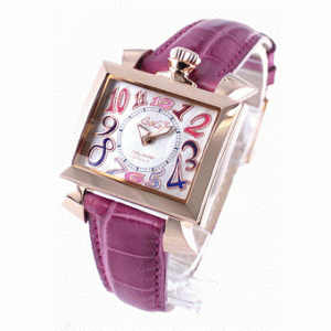 【VIP価格お得】ガガミラノ 時計 ナポレオーネ40mm 6031.1 レザー ピンク/PGPホワイトシェル パープルレザー美品