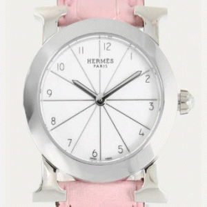 割安お得感エルメス Hウォッチ可愛いピンク時計コピー HR1.210.130/MRP-M2 ラウンド レザー ピンク/ホワイト レディース