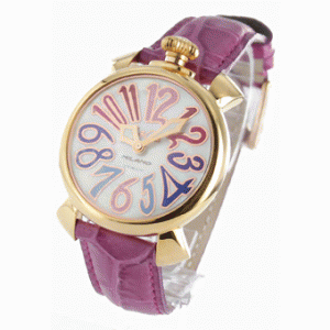 ガガミラノ 上品な時計偽物 マニュアーレ40mm 5021.1 レザー ピンク/GPホワイトシェル2018お得なセール