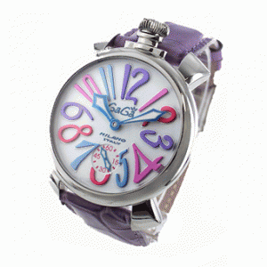 日本の高級時計ガガミラノ マニュアーレ48mmコピー時計 5010.9 手巻き スモールセコンド レザー ライトパープル/ホワイト 精巧なデザイン