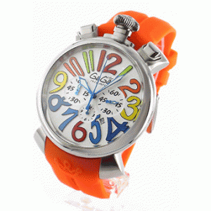 今季完売必須!ガガミラノ クロノ48mm 時計カジュアルコピー 5050.1 ラバー ライトオレンジ/ホワイト