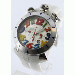 「お買い得腕時計」ガガミラノ クロノ48mm 時計メンズ 6050.1 ラバー ホワイト/シルバー最新上品
