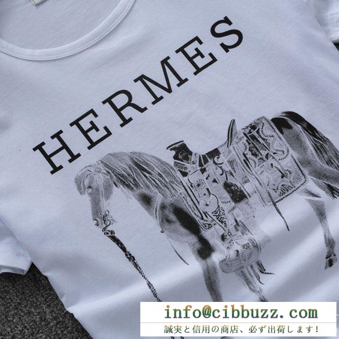 18春夏NEWトップス エルメス 偽物 ｔシャツ 新作 hermes logo tシャツ 半袖 メンズ 吸水速乾 クルーネック