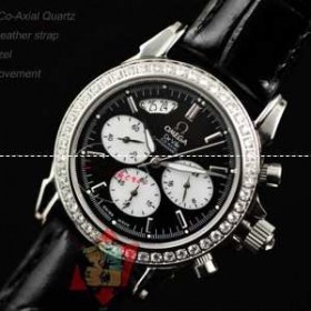 大人気美品 OMEGA-オメガ腕時計スーパーコピー機械式　腕時計黒文字盤日付表示　男女兼用腕時計　ブラック　レザー　ベルトウォッチ