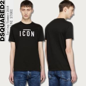 2018年モデル入荷DSQUARED2偽物ブランド名とICONの文字が刺繍されたディースクエアードメンズクルーネック半袖Ｔシャツ