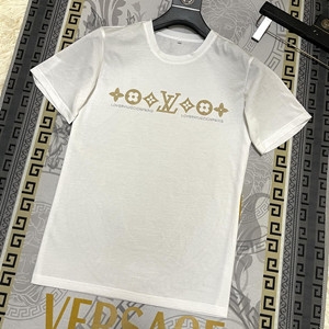 金色ブランドプリント図案 ヴィトン Tシャツ 高完成度コピー シンプルなファション風...