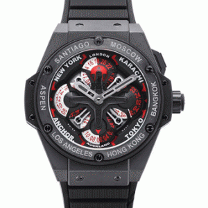 「最強人気」ウブロ キングパワー男性用時計珍しい 771.CI.1170.RX ウニコ GMT セラミック ワールドタイム