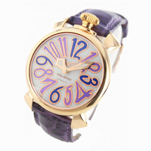 今珍しいガガミラノ時計  綺麗魅力マニュアーレ40mm 5021.4 レザー パープル/GPホワイトシェル