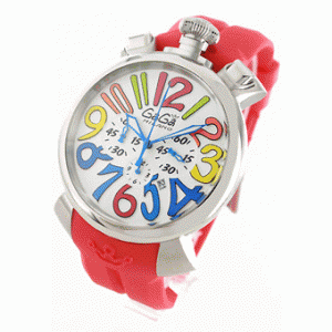 鮮やかな多彩カラーガガミラノ/GAGA MILANO マニュアーレ48mm 5050.1 ラバー レッド/ホワイト メンズ人気腕時計